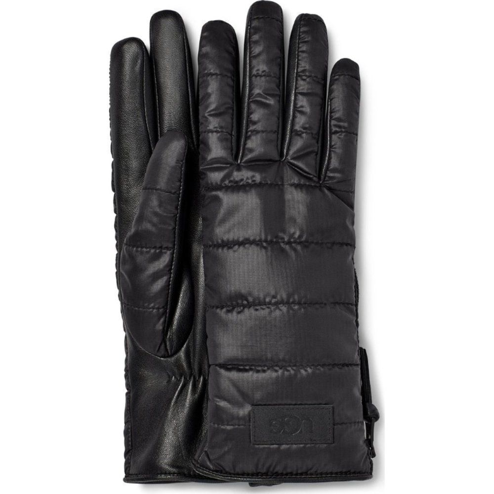 UGG Black Quilted Leather-Trim Touchscreen Gloves